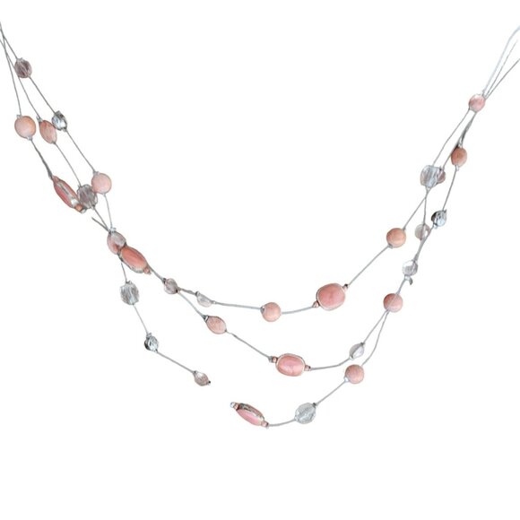 Elegant Pink White Beaded Multi Strand Statement Necklace Fashion Jewelry Women - Picture 2 of 6